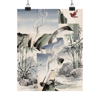 Serene Incense Smoke Wall Art Print - Sumi E Zen