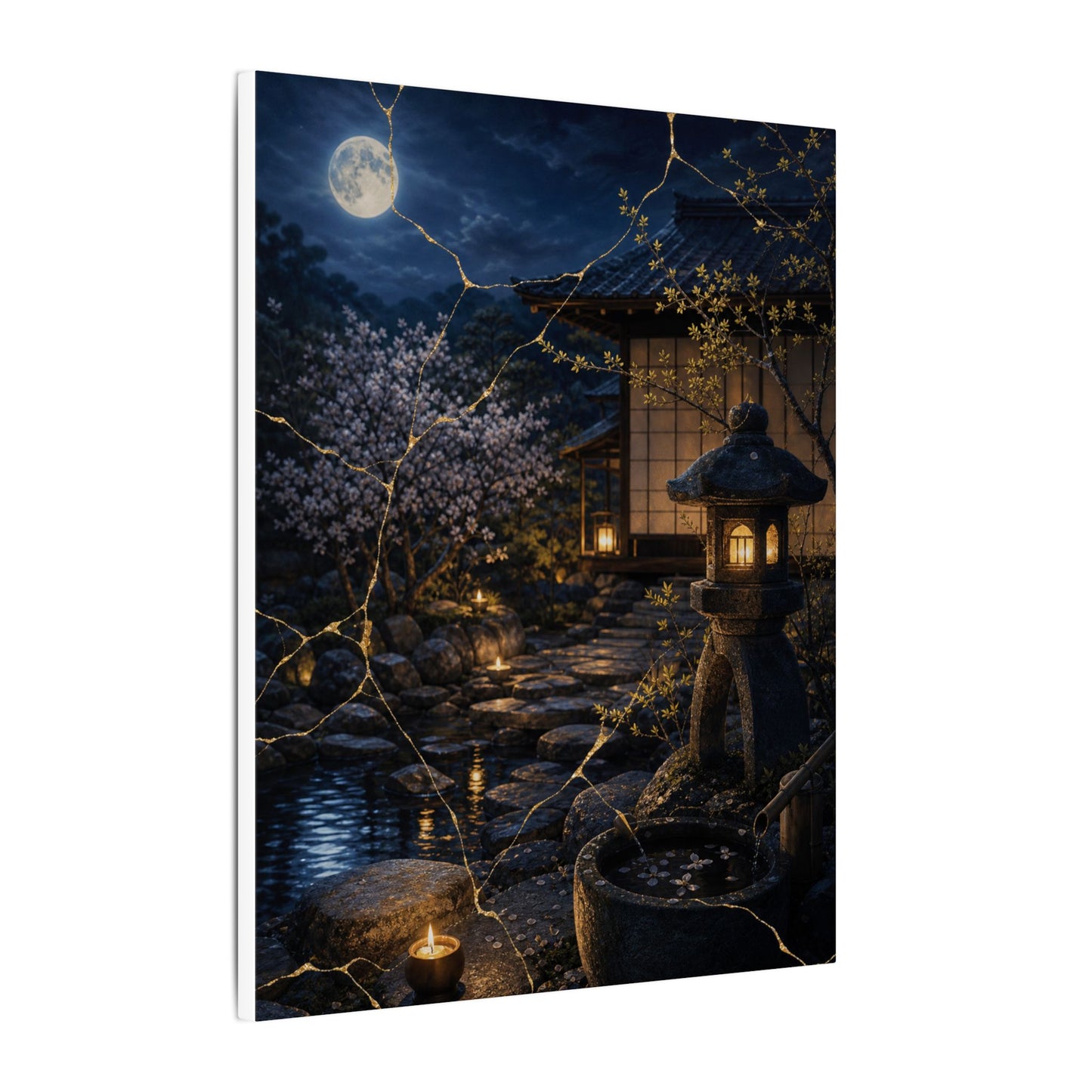 Seijaku Moonlit Garden Canvas Art - Kintsugi Gold Vein