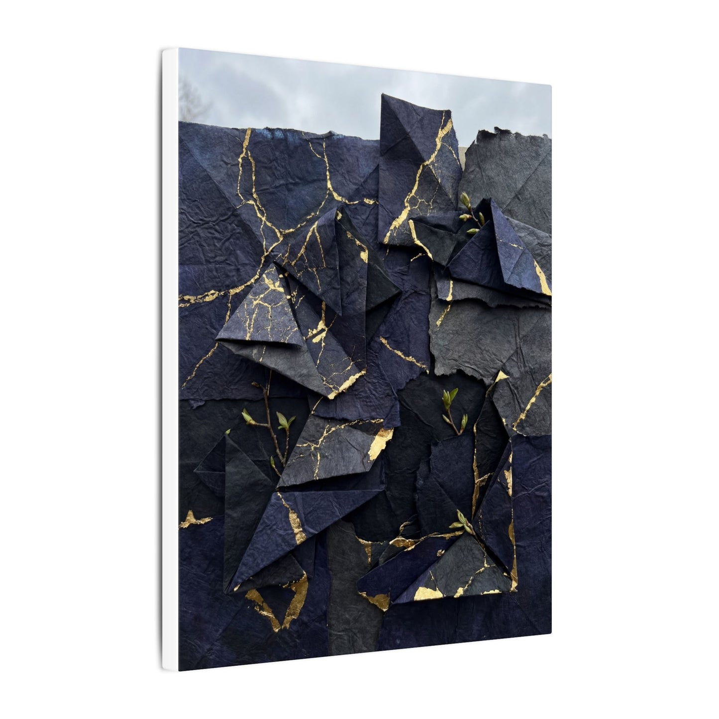 Beautiful Paper Fold Canvas Art - Crackle Gold Kintsugi