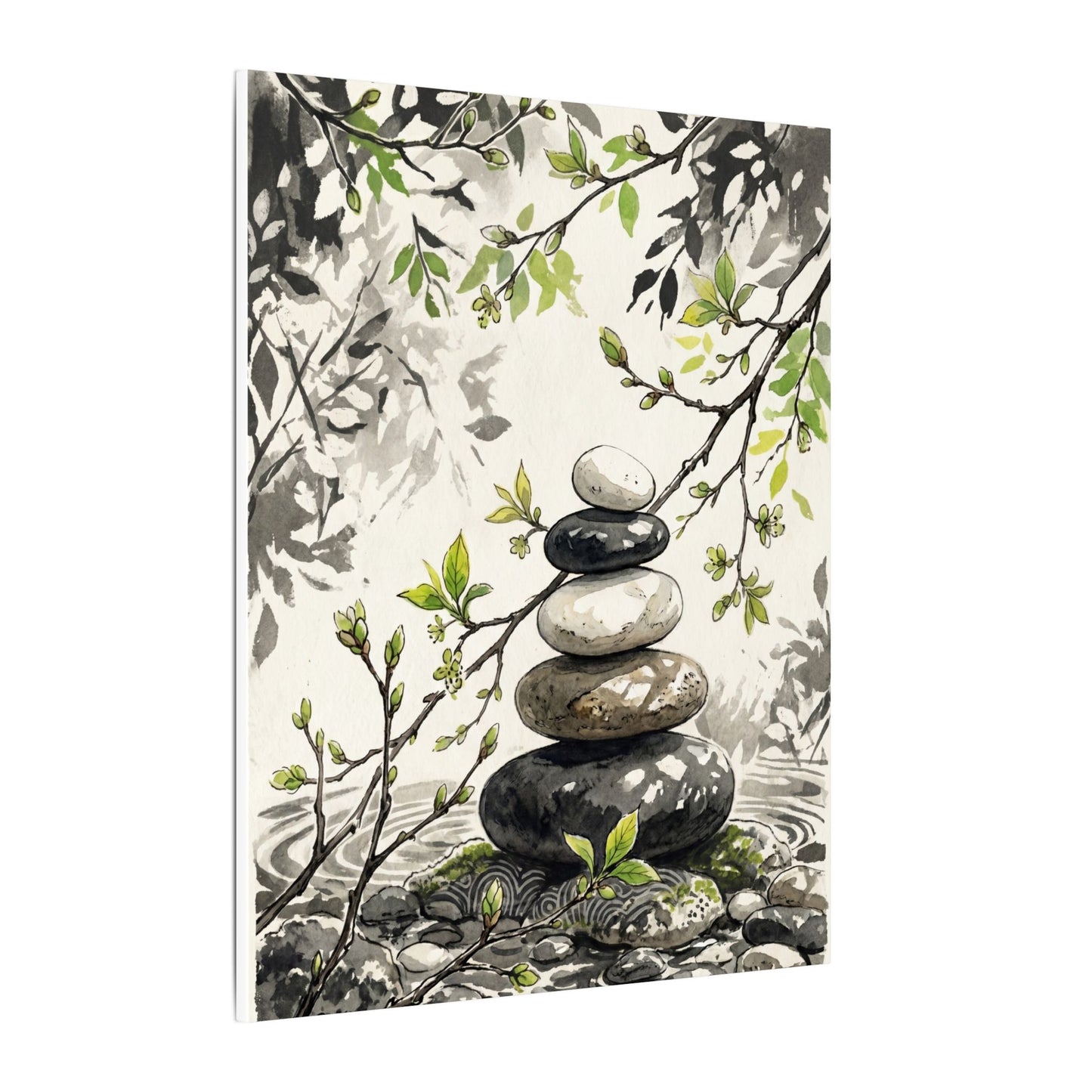 Spring River Stones Japanese Pattern Canvas Art | Elegant Decor