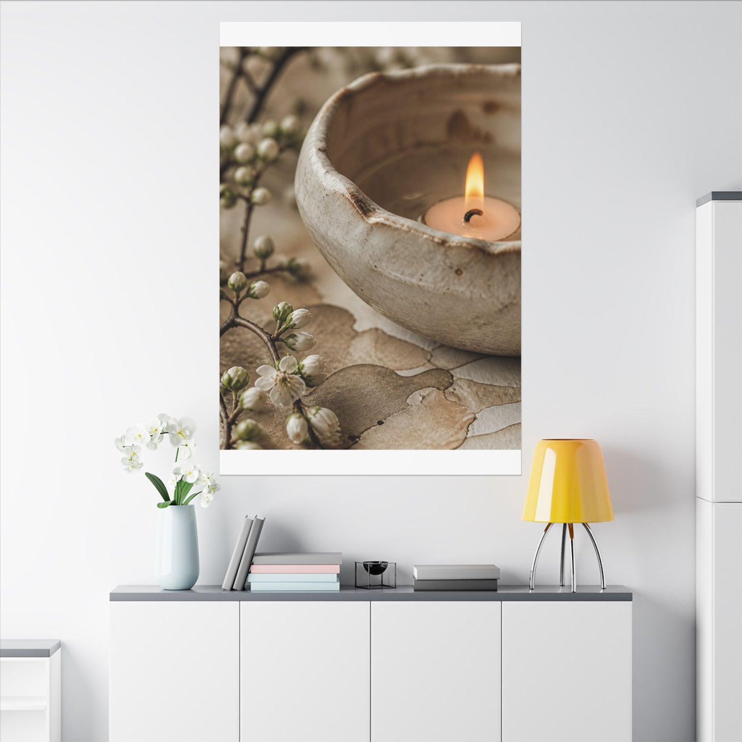 Kanso Ceramic Bowl Canvas Art - Japandi Watercolor