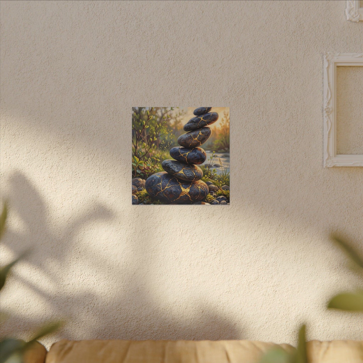 Spring River Stones Gold Repair Canvas Art | Healing Decor