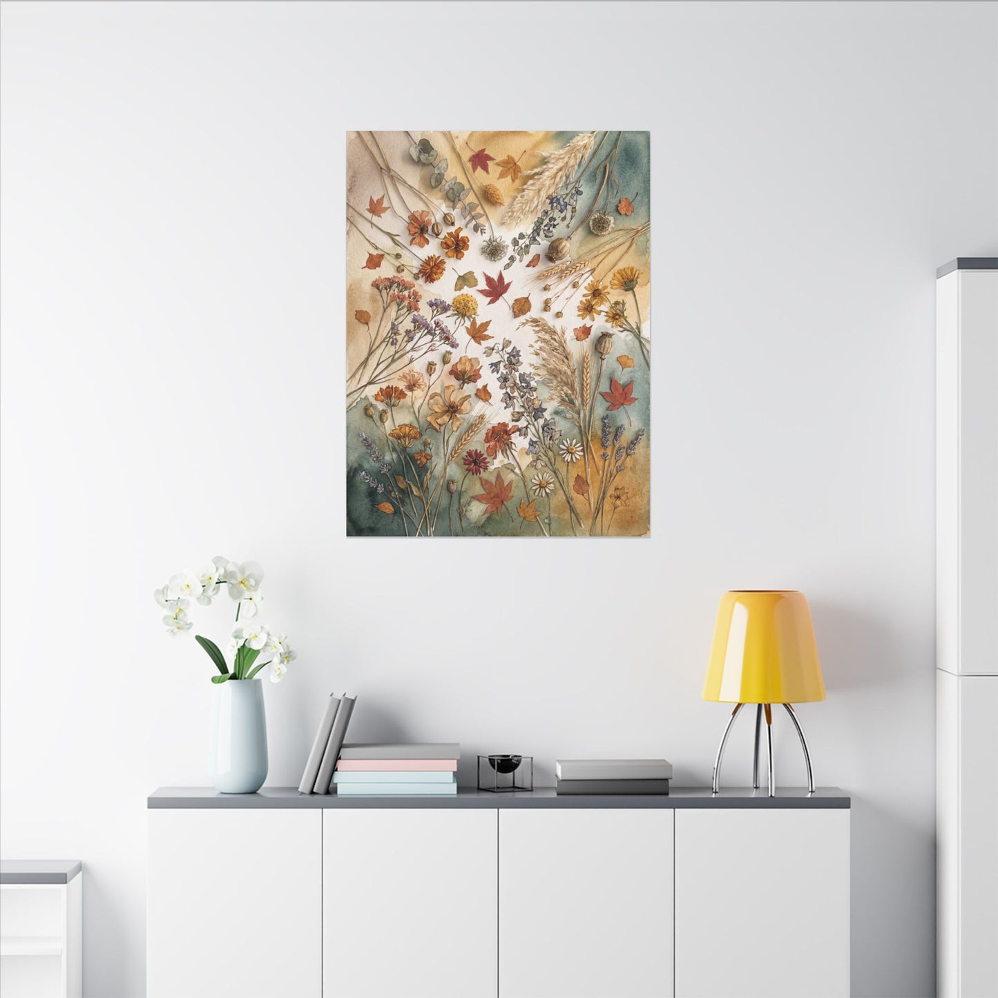 Dried Flowers Canvas Art | Autumn Japandi Watercolor Art