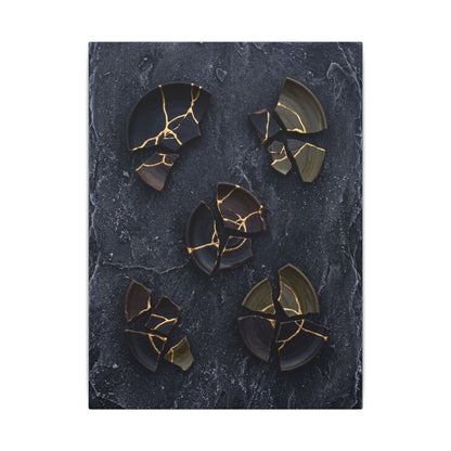 Broken Pottery Canvas Art | Winter Dark Japandi Shadow Zen Art