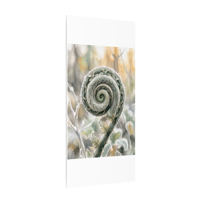 Winter Fern Unfurling Watercolor Canvas Art | Cozy Decor