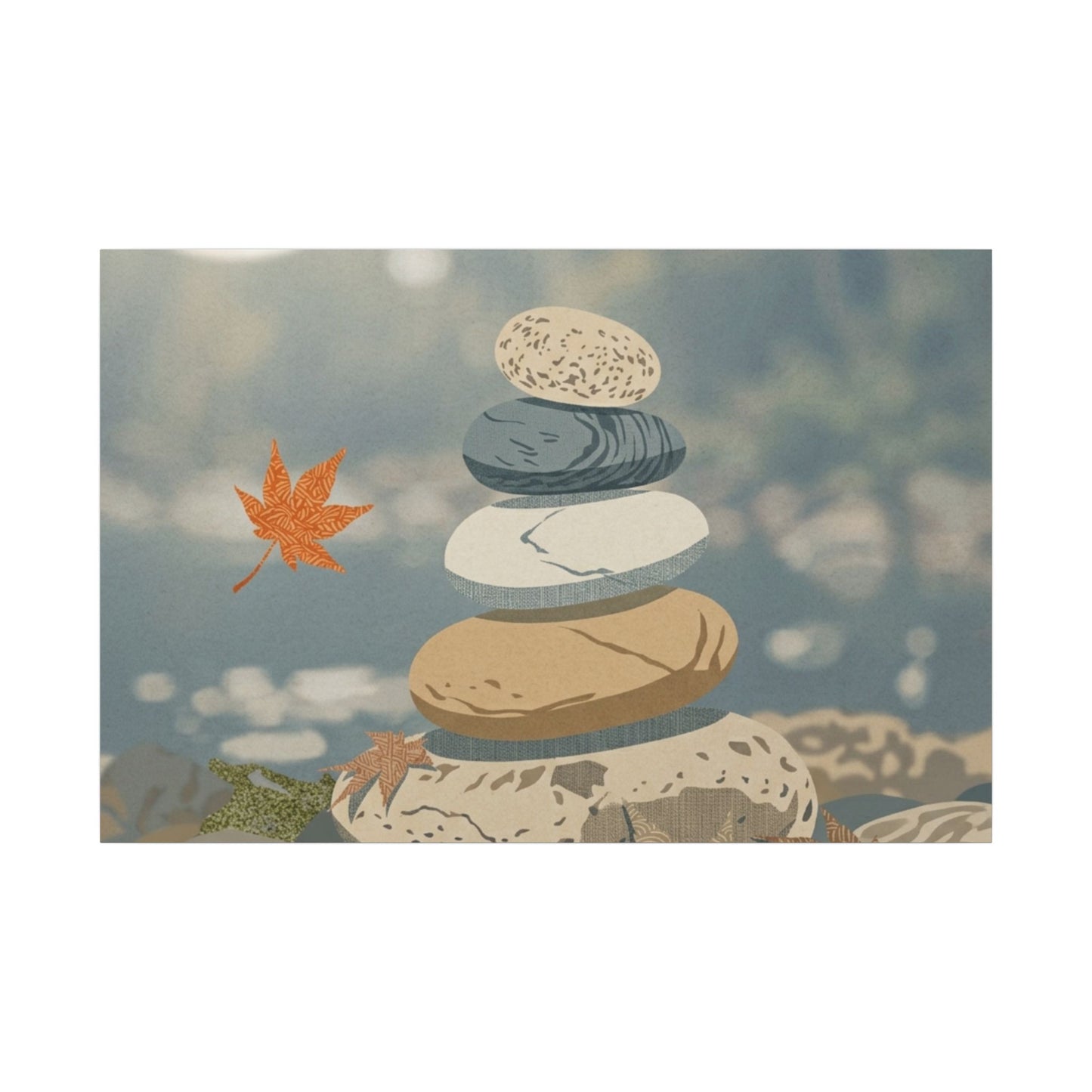 Warm River Stones Canvas Art - Japanese Pattern Japandi