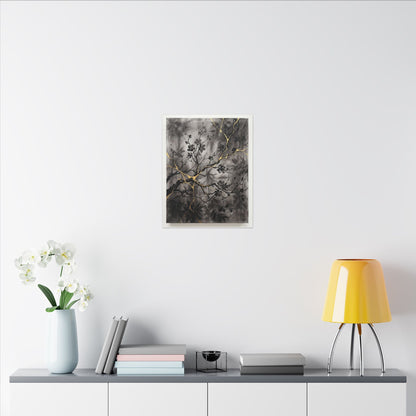 Kanso Cherry Blossom Canvas Art - Kintsugi Crackle Gold