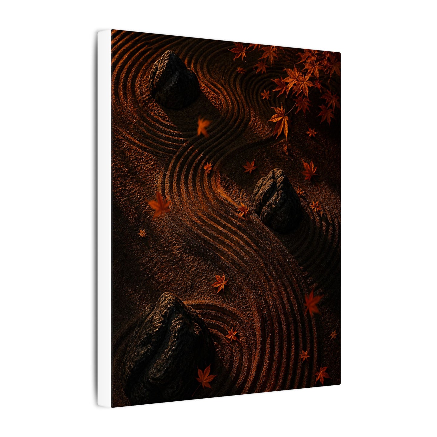 Dark Japandi Rock Garden in Golden Hour | Charcoal Ink Canvas Art