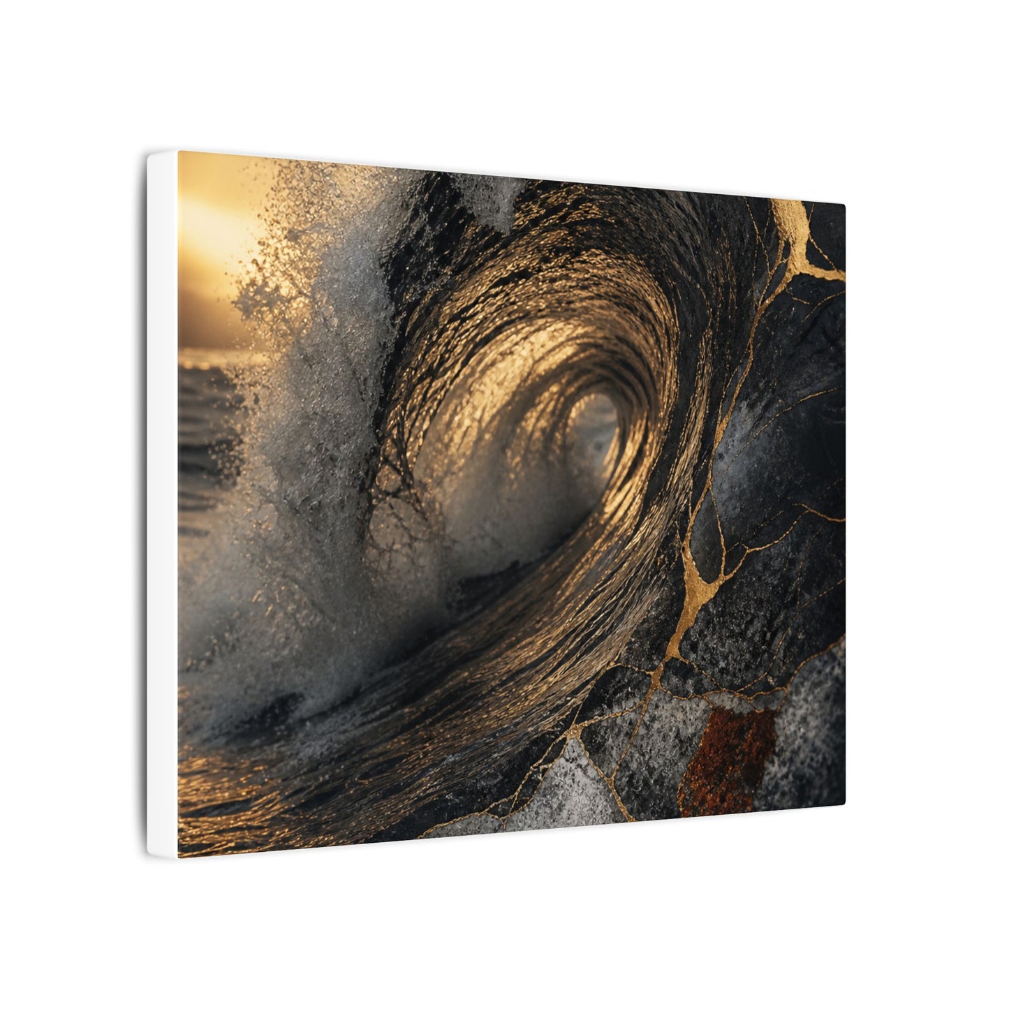 Kanso Ocean Wave Canvas Art - Kintsugi Gold Vein