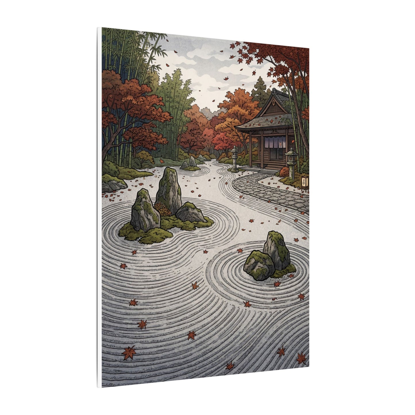 Autumn Rock Garden Ukiyo E Inspired Canvas Art | Peaceful Decor