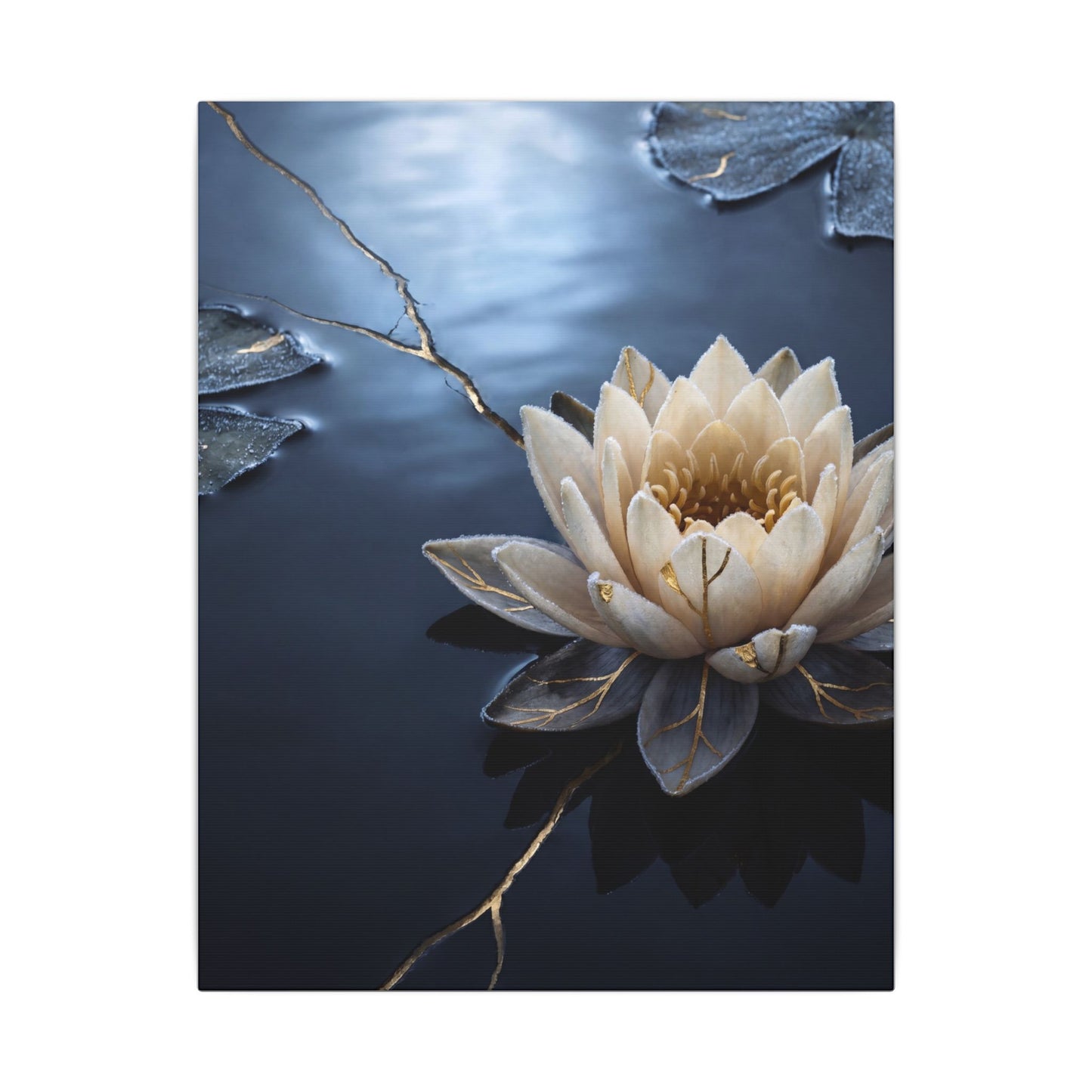 Beautiful Lotus Flower Canvas Art - Gold Vein Kintsugi