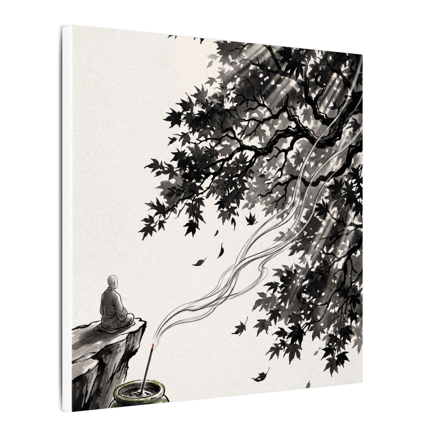 Serene Incense Smoke Canvas Art - Ukiyo E Inspired Zen