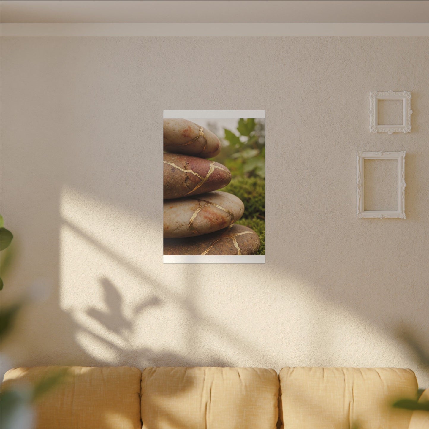 River Stones Summer Canvas Art | Kintsugi Healing Design