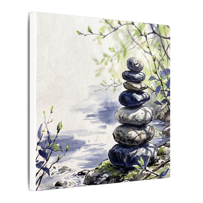 River Stones Sumi E Canvas Art | Serene Zen Art