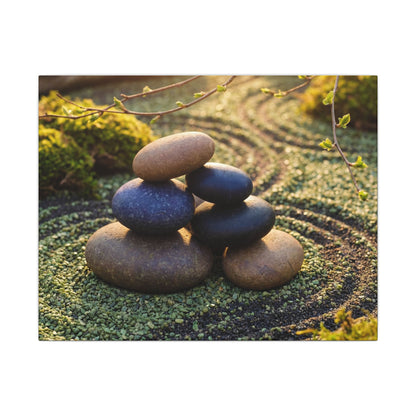 Zen River Stones in Golden Hour | Karesansui Canvas Art Art Print