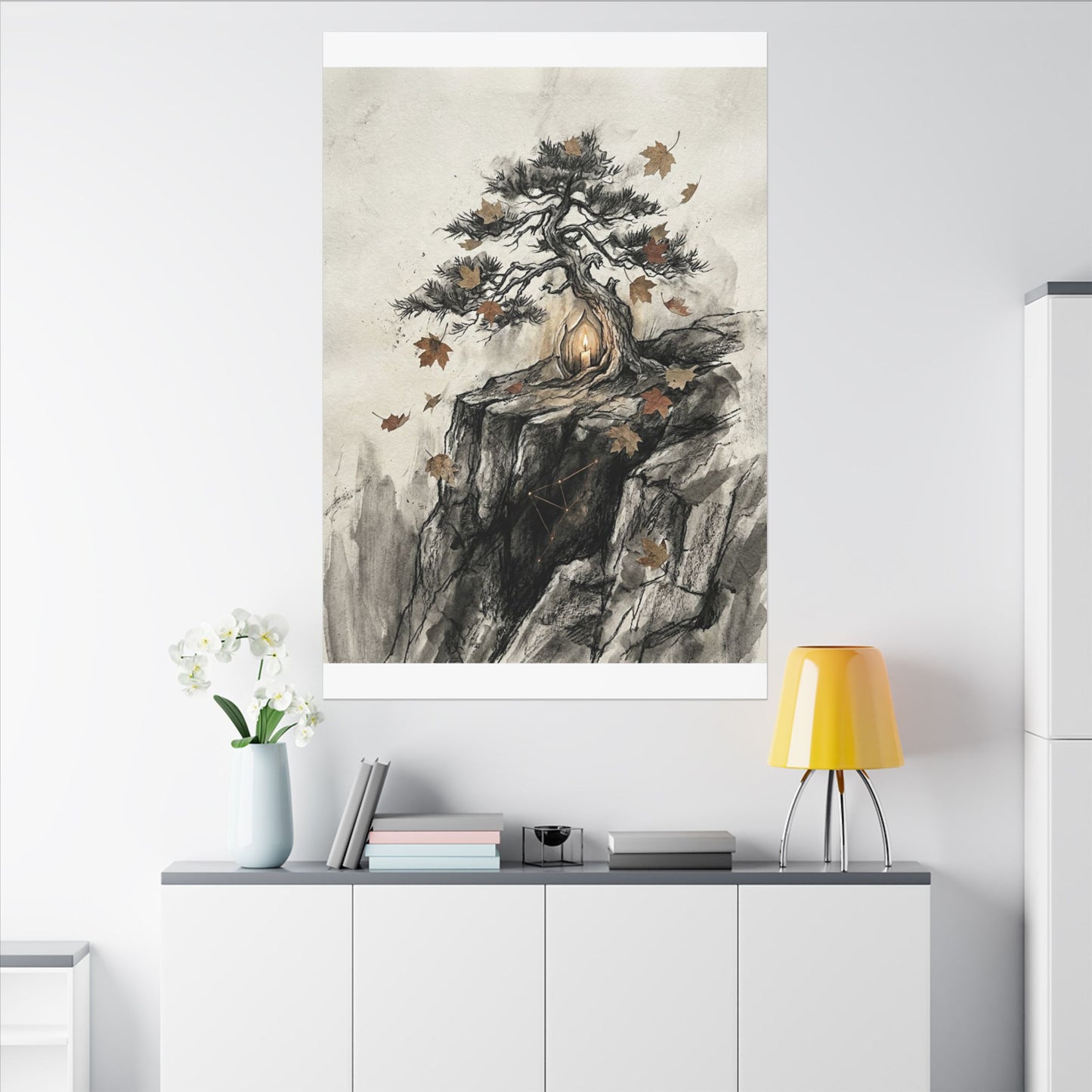 Pine Tree Autumn Canvas Art | Japandi Earthy Design