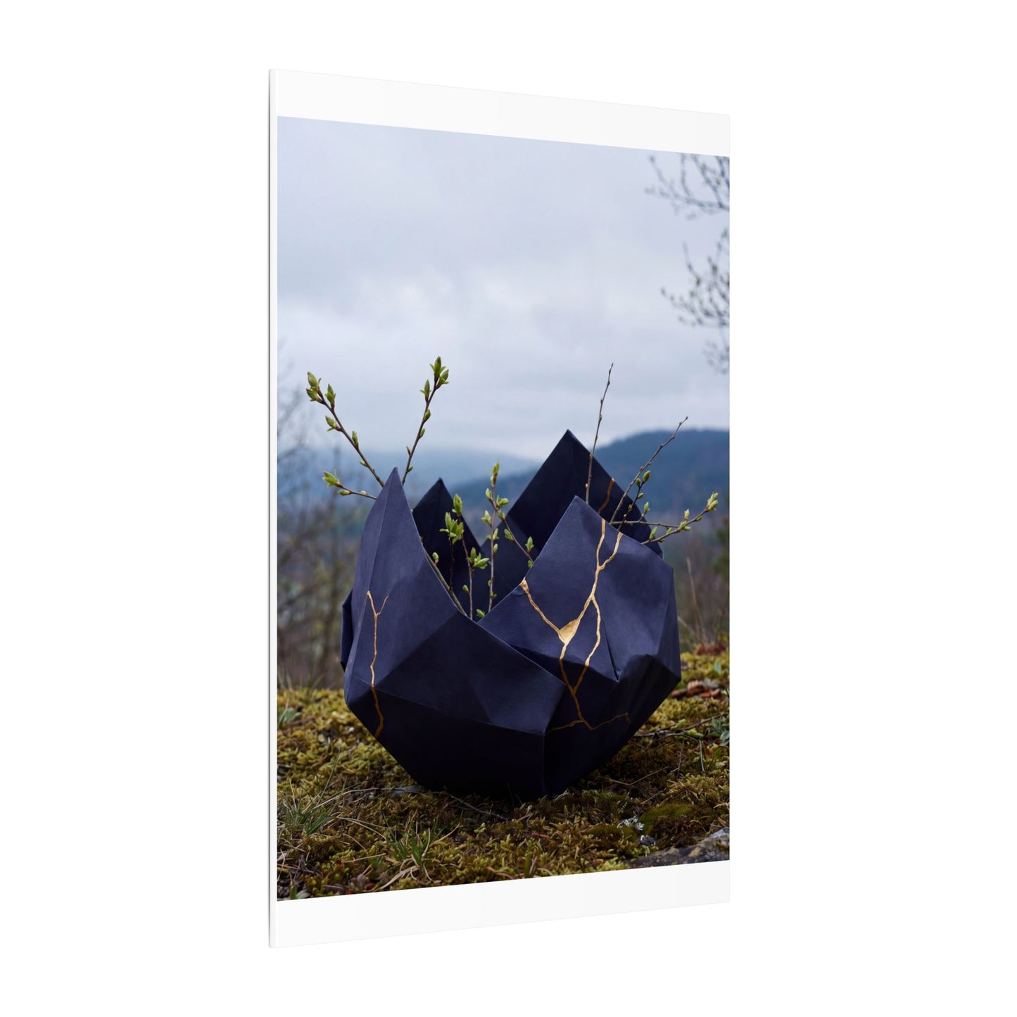 Paper Fold Canvas Art | Spring Kintsugi Gold Repair Art