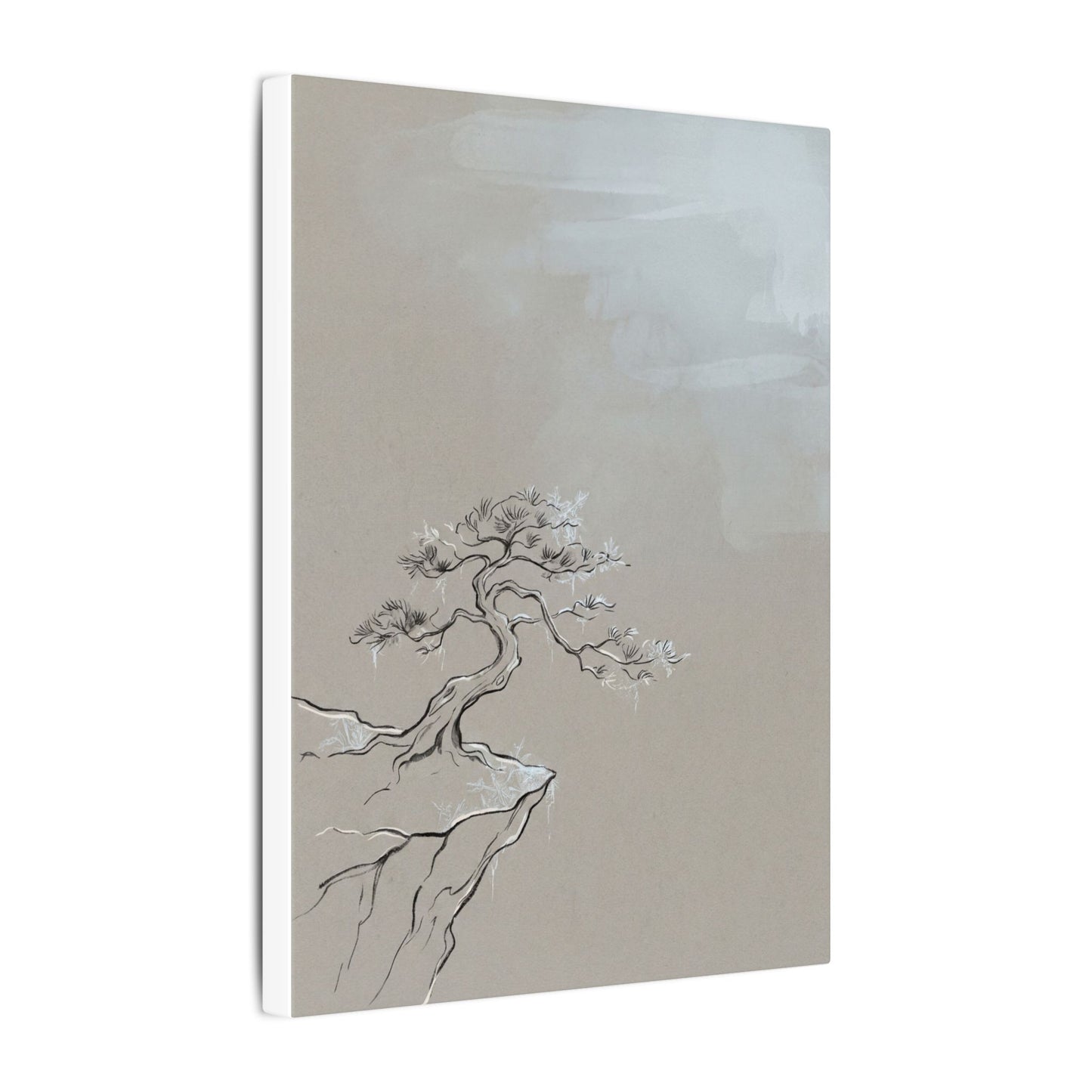 Pine Tree Minimal Line Canvas Art | Warm Japandi Art