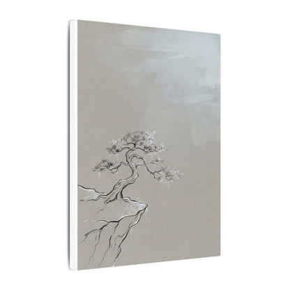 Pine Tree Minimal Line Canvas Art | Warm Japandi Art