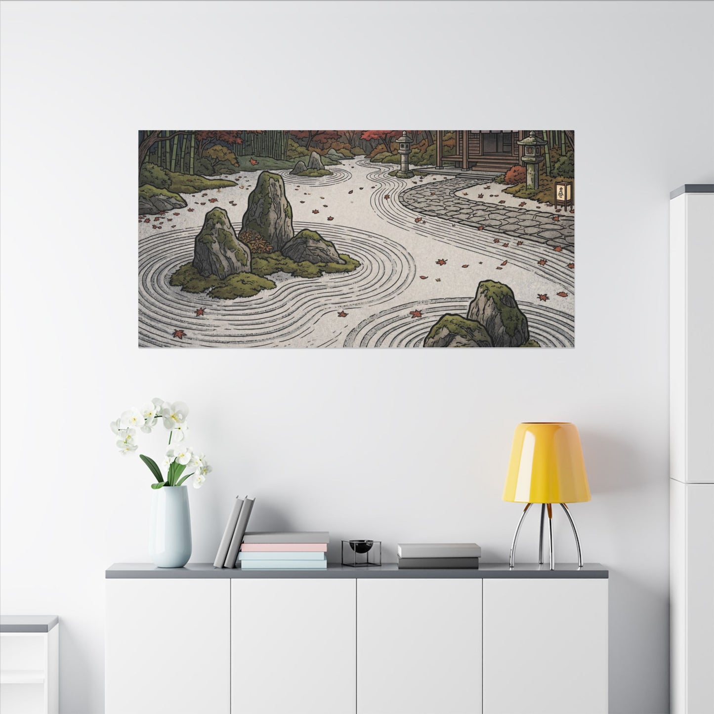 Autumn Rock Garden Ukiyo E Inspired Canvas Art | Peaceful Decor