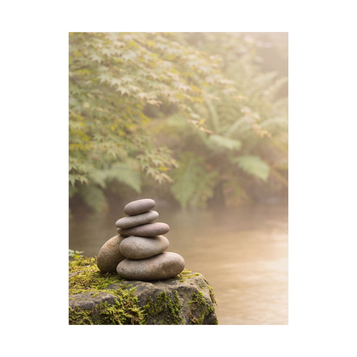 River Stones Summer Wall Art Print | Japandi Cozy Design