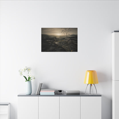 Dawn Cracked Earth Canvas Art - Dark Japandi Mono No Aware