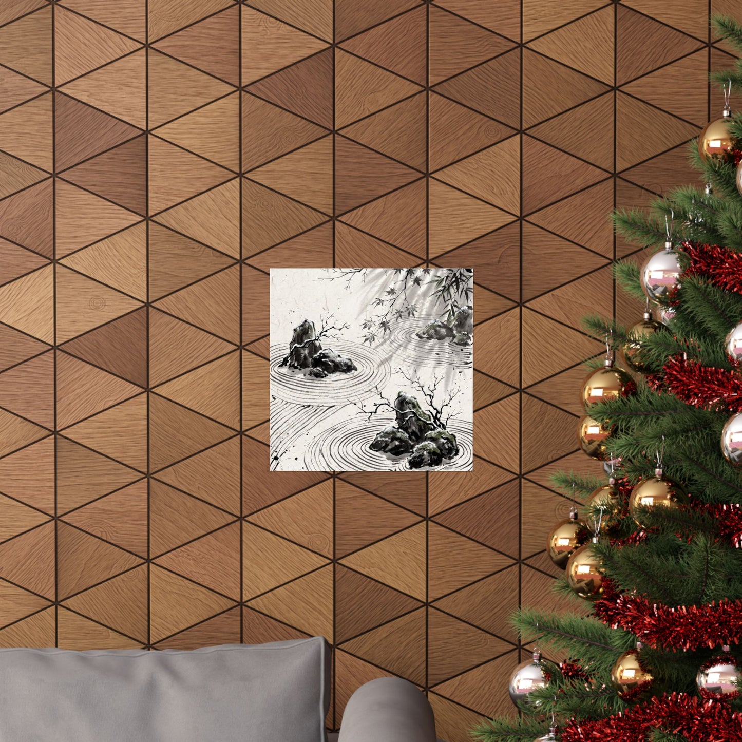 Winter Rock Garden Sumi E Wall Art Print | Serene Decor