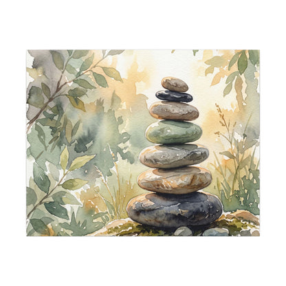 Golden Hour River Stones Canvas Art - Japandi Mono No Aware
