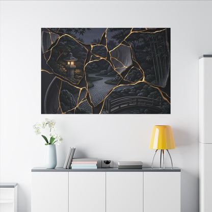 Kintsugi Moonlit Garden in Golden Hour | Gold Repair Canvas Art