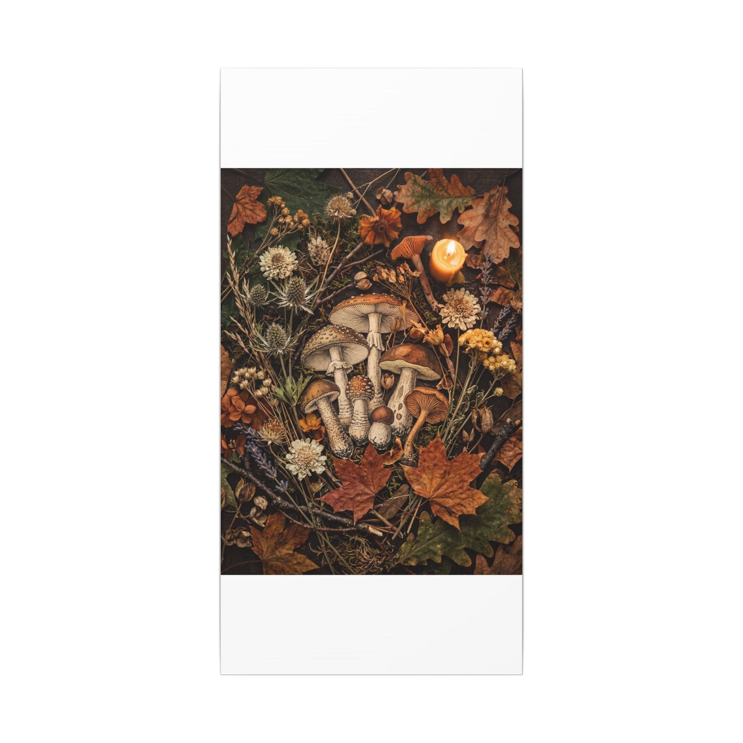 Autumn Dried Flowers Mushroom Illustration Canvas Art | Earthy Decor