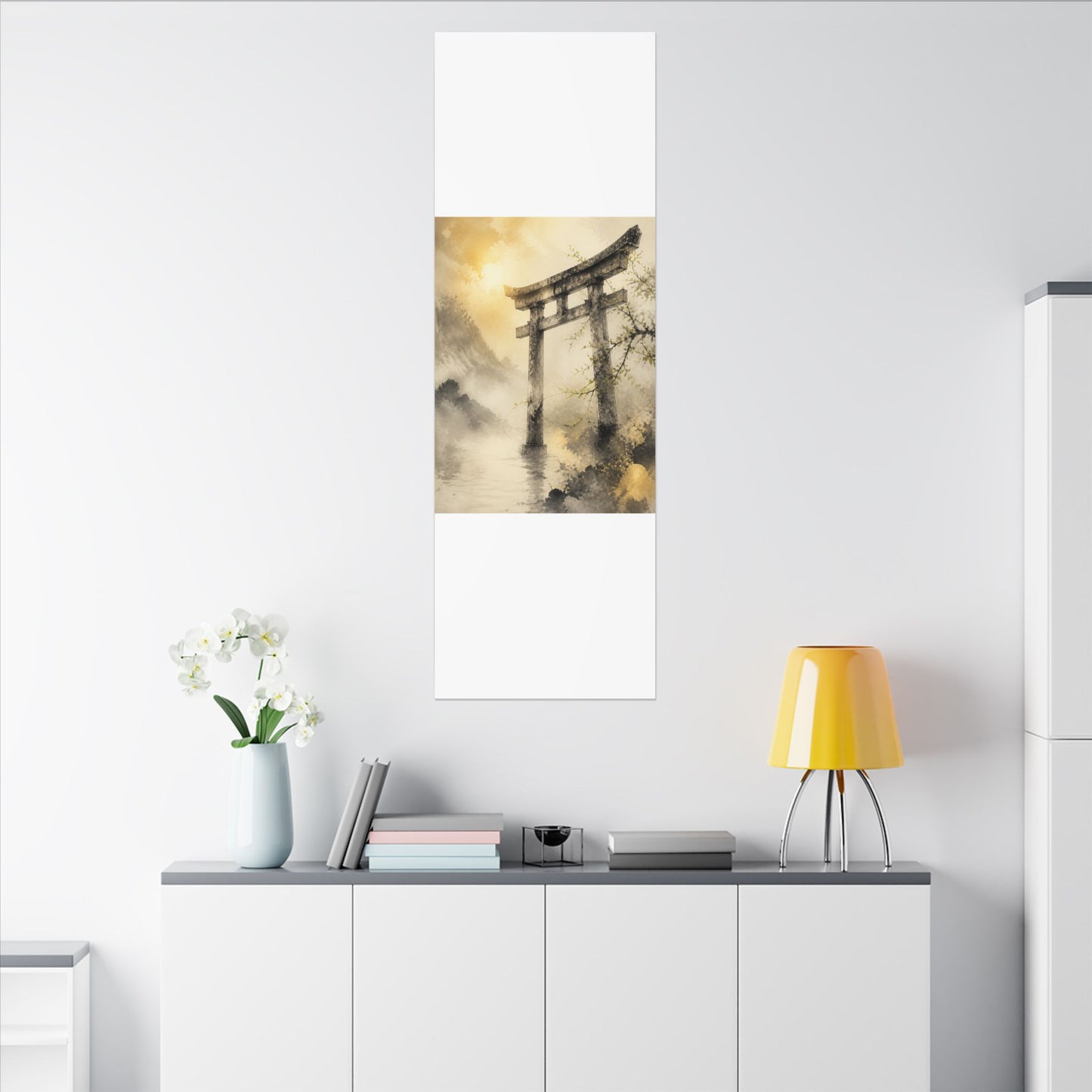 Spring Torii Gate Sumi E Canvas Art | Tranquil Decor