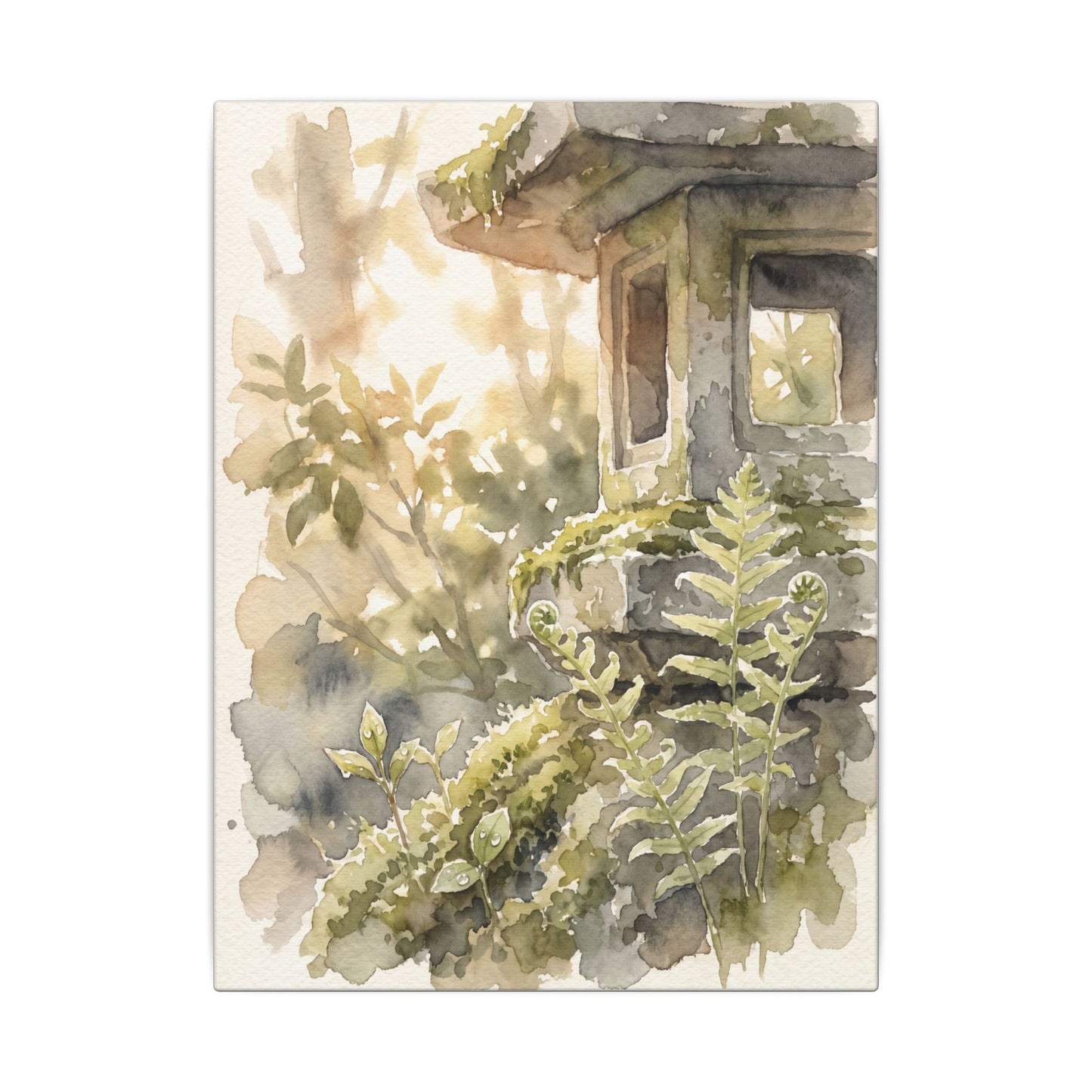 Earthy Stone Lantern Canvas Art - Watercolor Japandi
