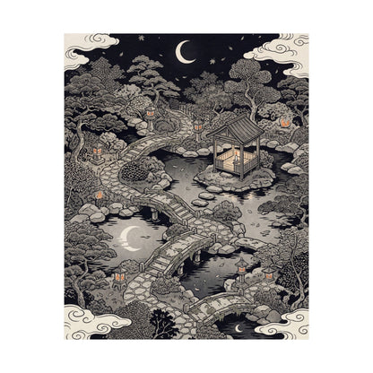 Summer Moonlit Garden Ukiyo E Inspired Wall Art Print | Serene Decor