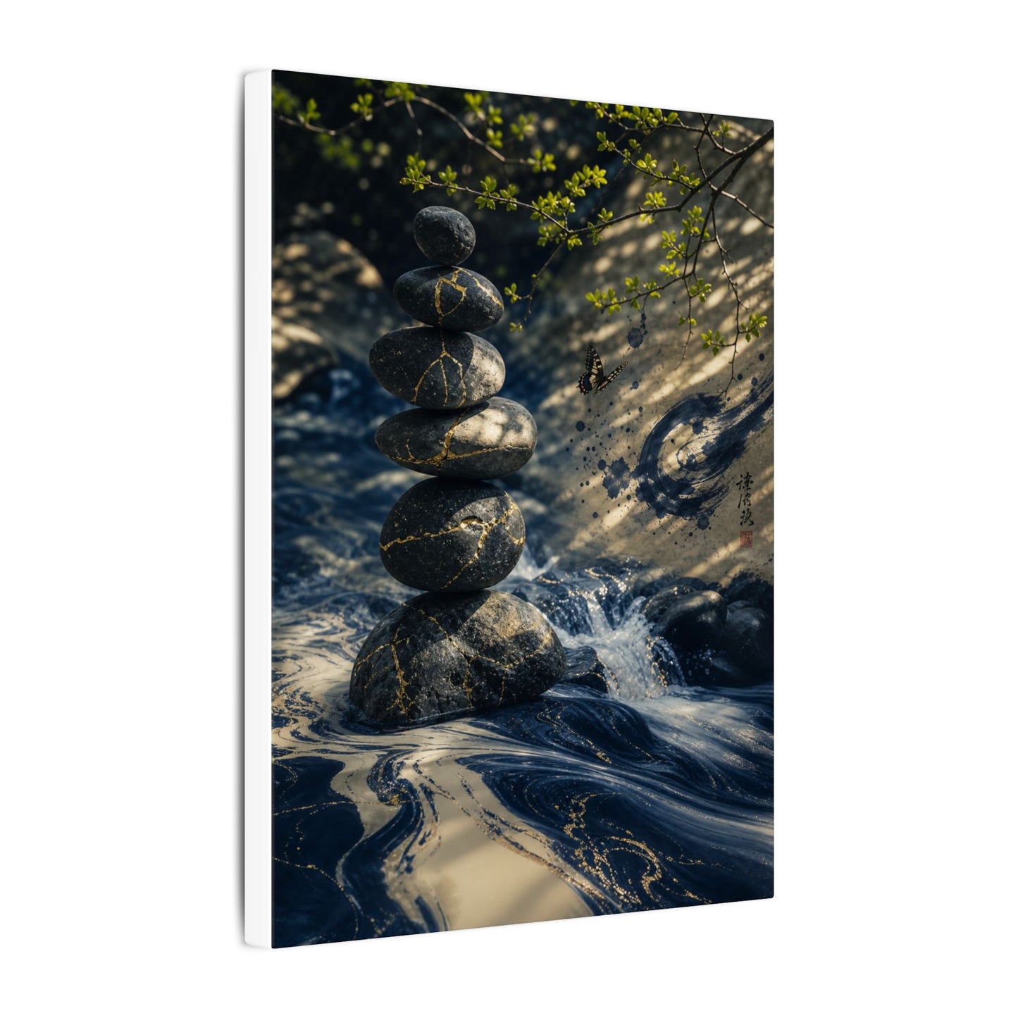Kintsugi River Stones in Dappled | Broken Beauty Canvas Art