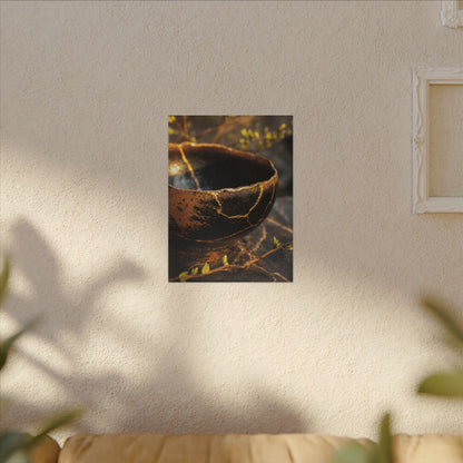 Kintsugi Ceramic Bowl in Golden Hour | Gold Vein Canvas Art