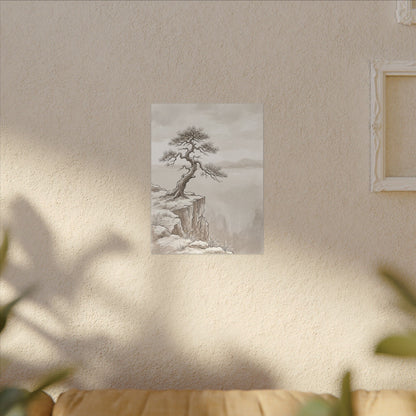 Neutral Pine Tree Canvas Art - Minimal Line Japandi