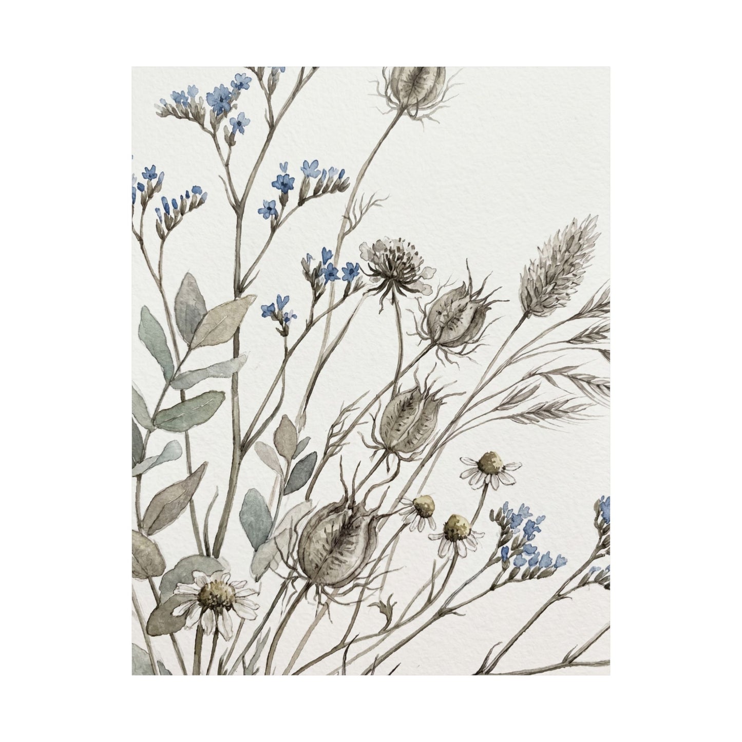 Elegant Dried Flowers Wall Art Print - Watercolor Japandi
