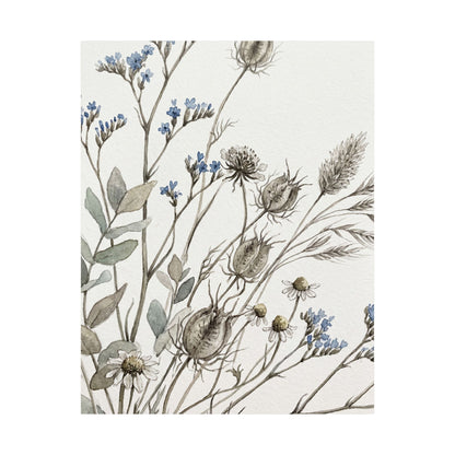 Elegant Dried Flowers Wall Art Print - Watercolor Japandi