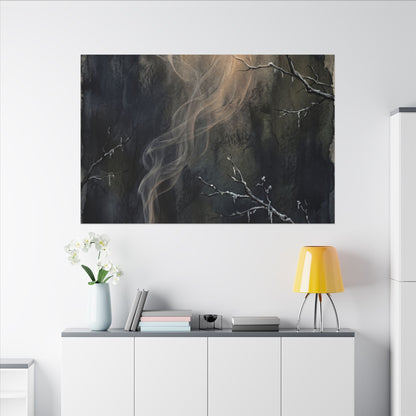 Incense Smoke Winter Canvas Art | Dark Japandi Moody Design