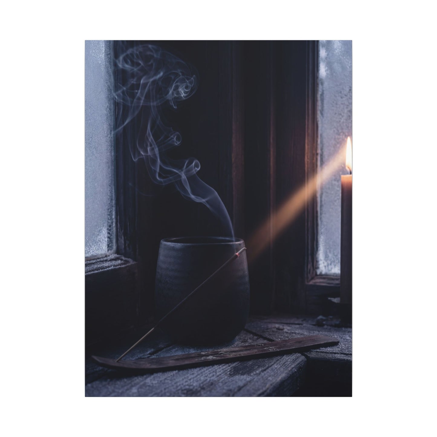Incense Smoke Winter Canvas Art | Dark Japandi Sophisticated Design
