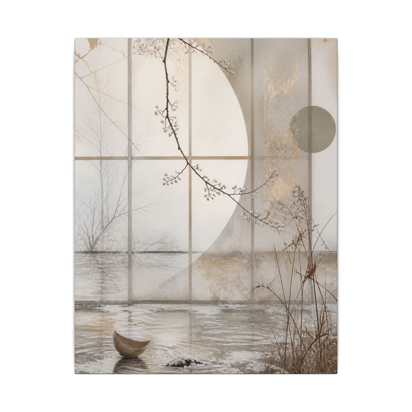 Winter Shoji Screen Japanese Pattern Canvas Art | Elegant Decor