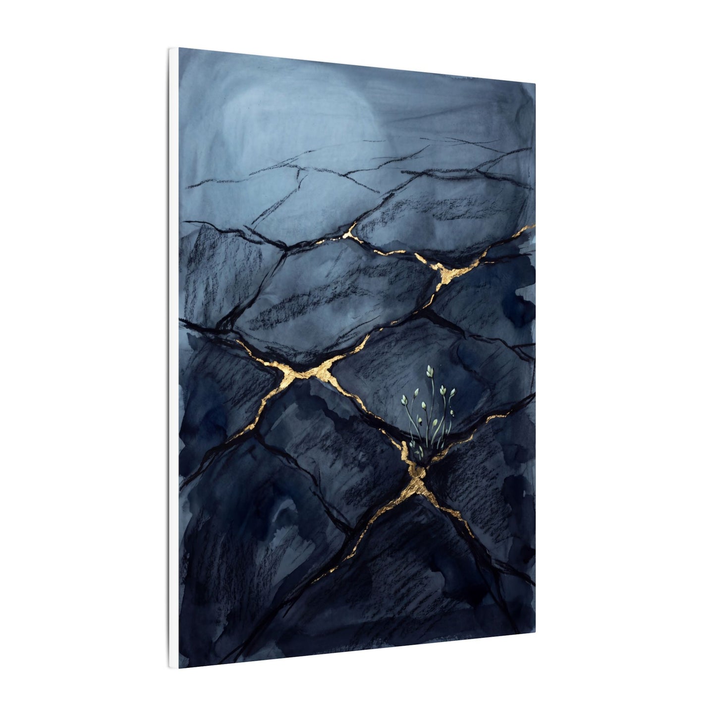 Mono No Aware Cracked Earth Canvas Art - Dark Japandi Charcoal Ink