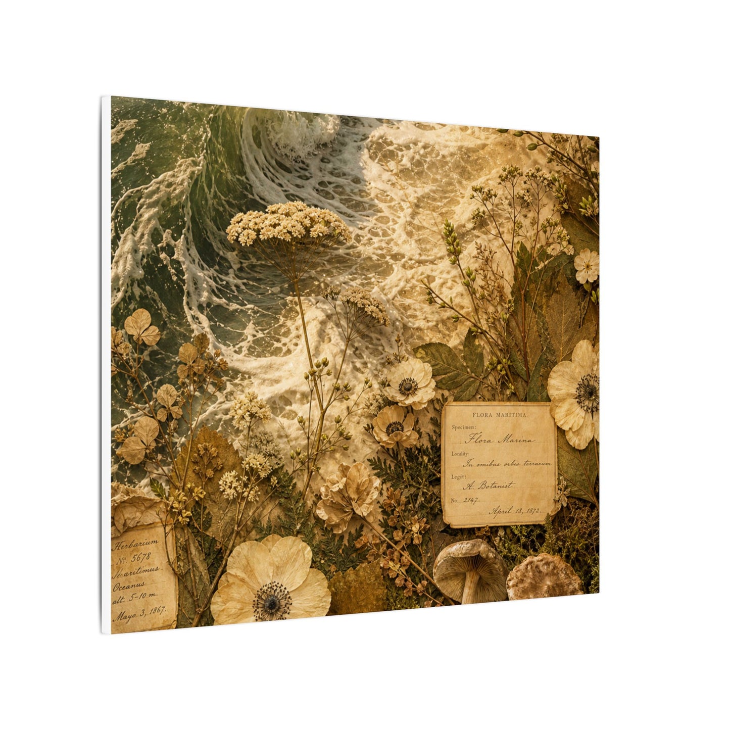 Spring Ocean Wave Herbarium Canvas Art | Nostalgic Decor
