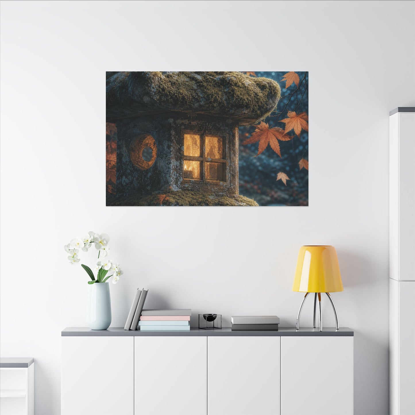 Autumn Stone Lantern Forest Whimsy Canvas Art | Earthy Decor