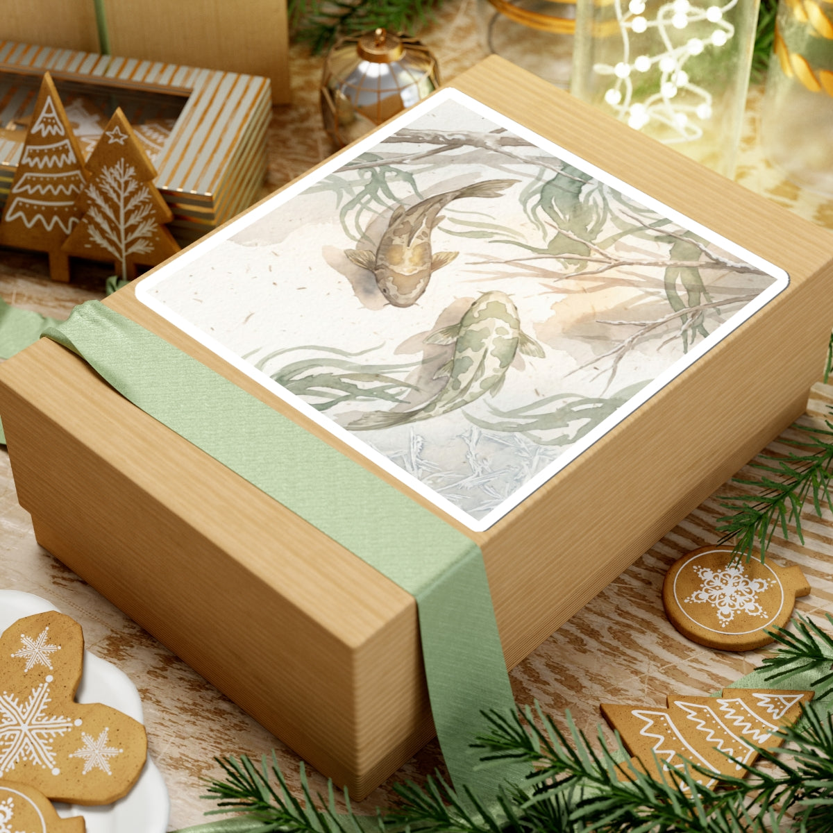 Winter Koi Pond Watercolor Sticker | Neutral Decor Art Print