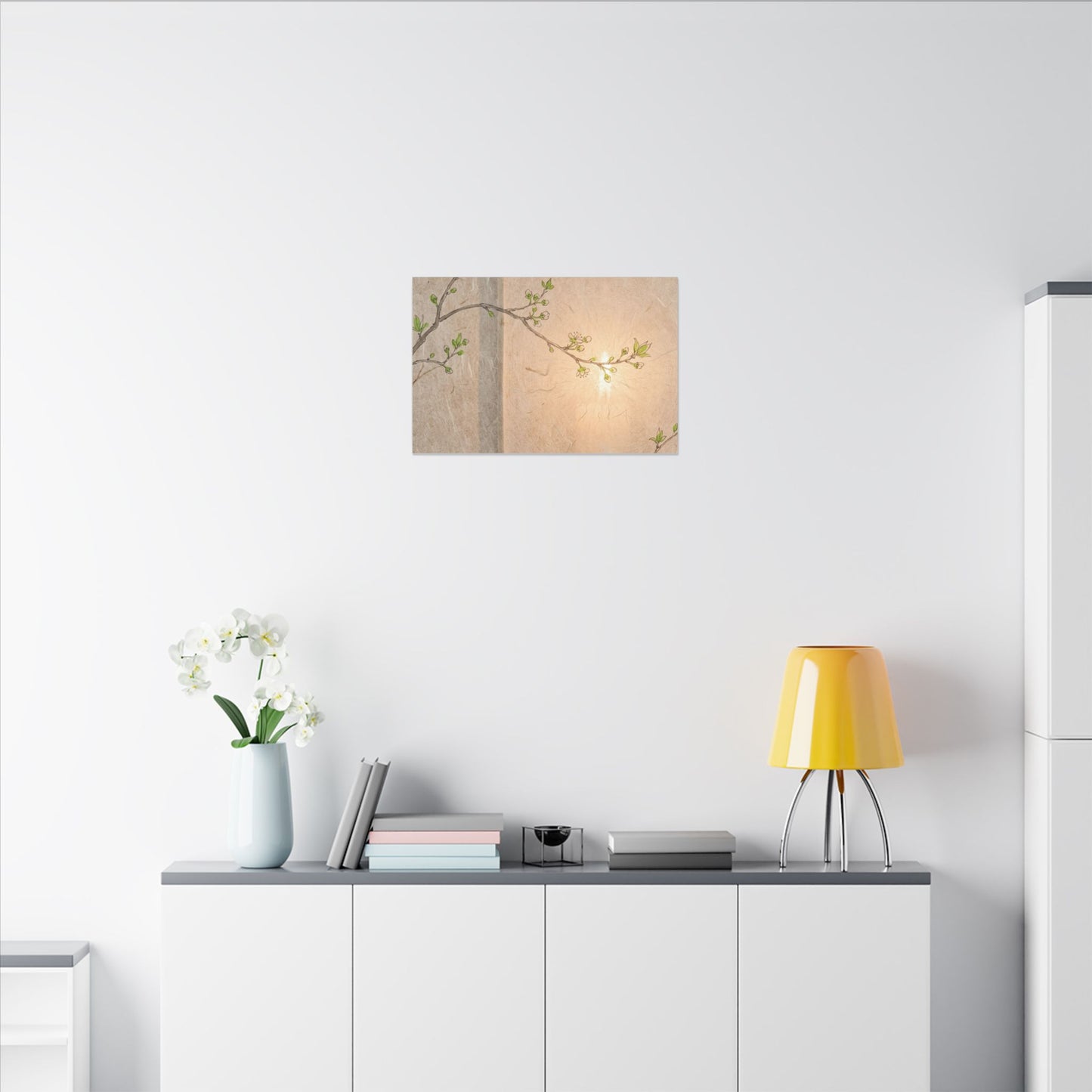 Warm Shoji Screen Canvas Art - Minimal Line Japandi