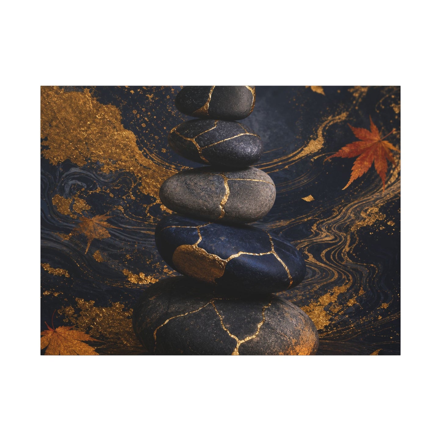River Stones Autumn Canvas Art | Kintsugi Artful Design