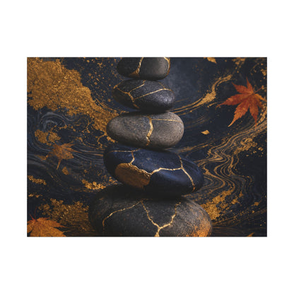 River Stones Autumn Canvas Art | Kintsugi Artful Design