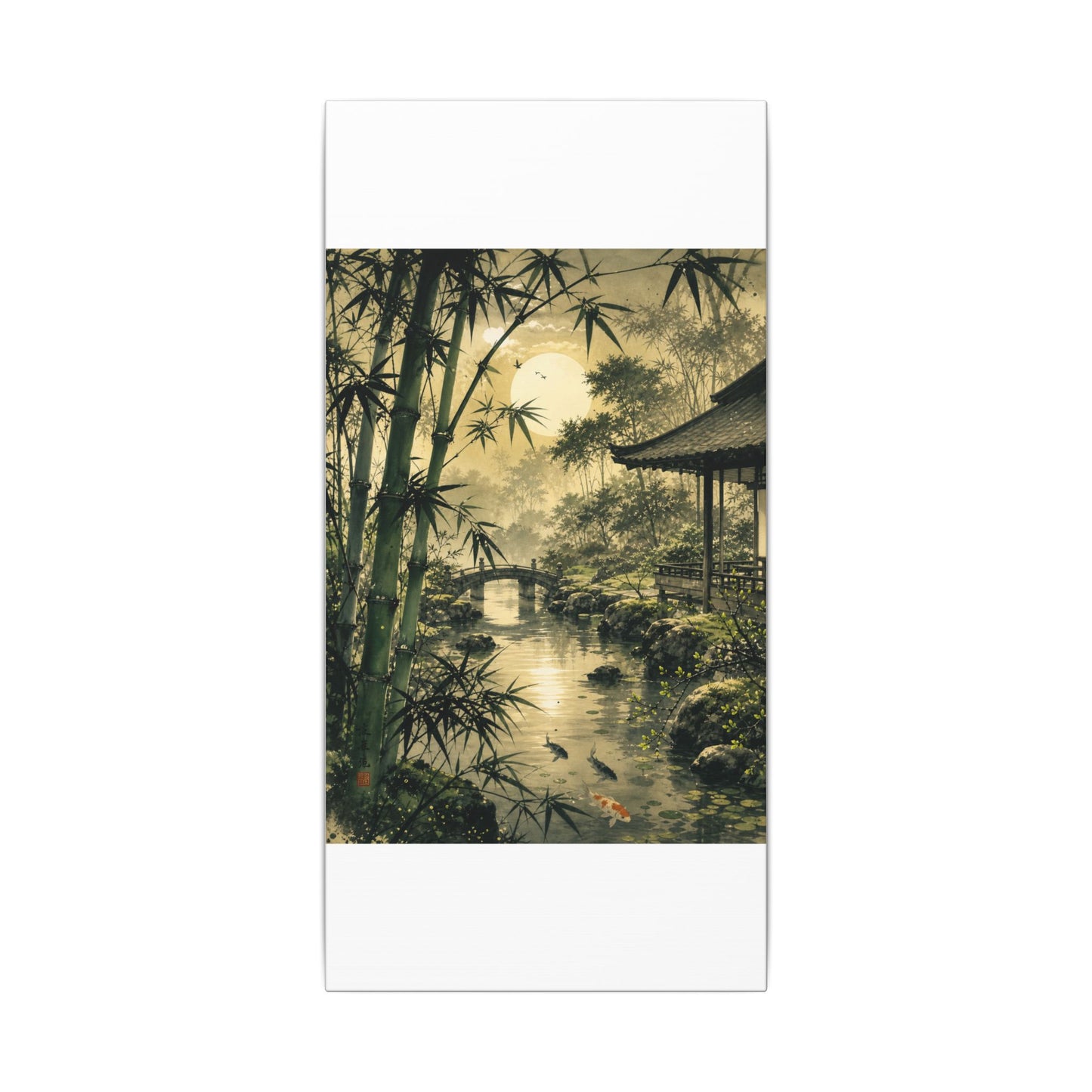 Moonlit Garden Sumi E Canvas Art | Calm Zen Art
