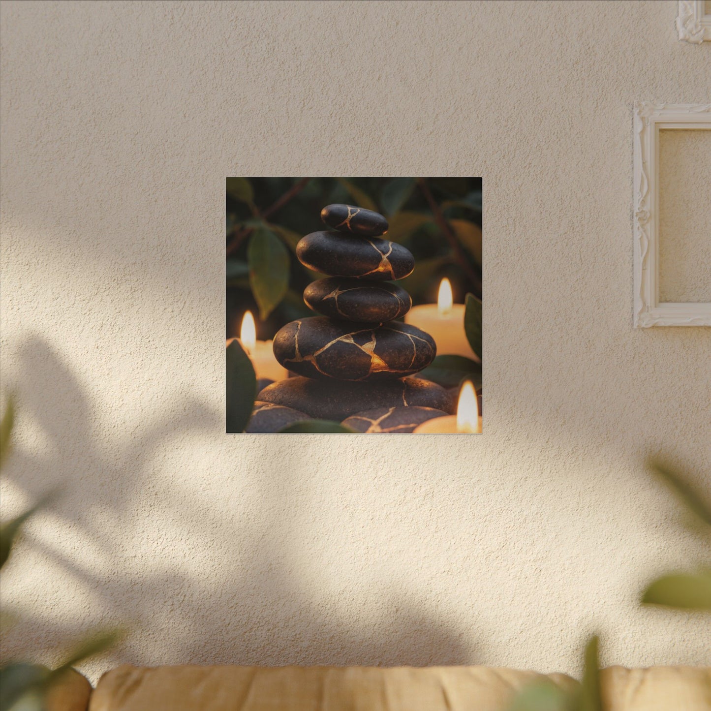 Summer River Stones Gold Vein Canvas Art | Philosophical Decor